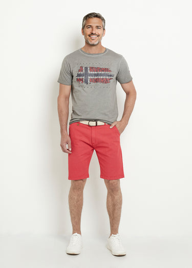 Bermuda petits motifs à revers + ceinture Rouge