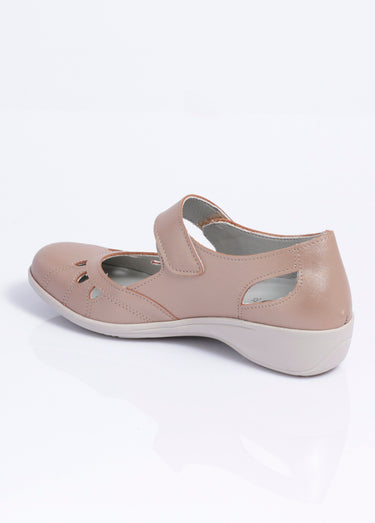 Ballerines grande largeur scratchées cuir Taupe Irise