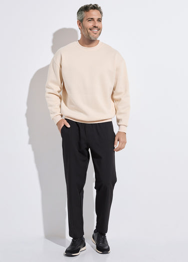 Sweat shirt col rond, détails bord cotes Beige