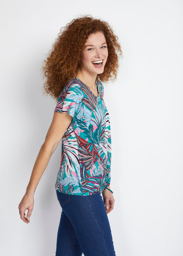 Tee-shirt manches kimono effet blousant Vert/Rose