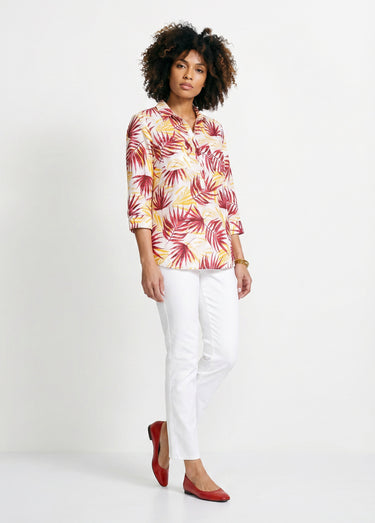 Chemisier boutonné long coton imprimé Imprime Rouge