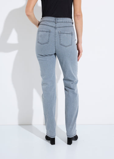 Jean 5 poches ceinture extensible coton stretch Gris
