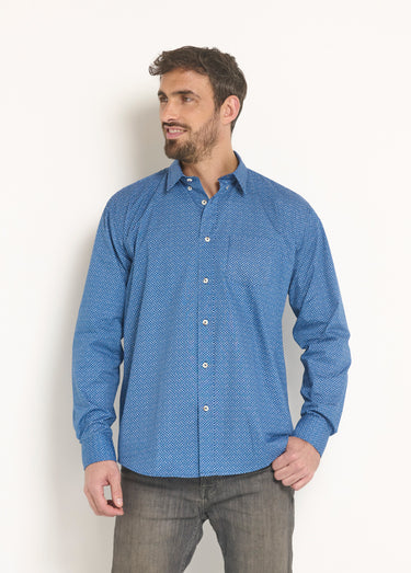 Chemise fantaisie manches longues coton Bleu