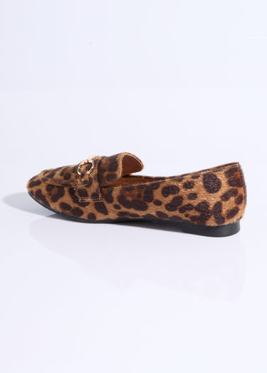 Mocassins chic bout carré, patte métal Leopard