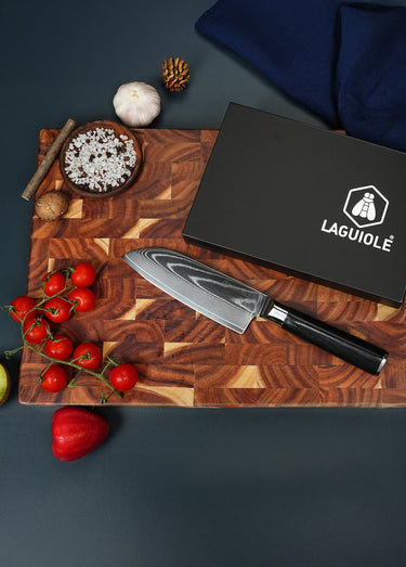 Couteau Santoku lame damas + étui, Core Noir