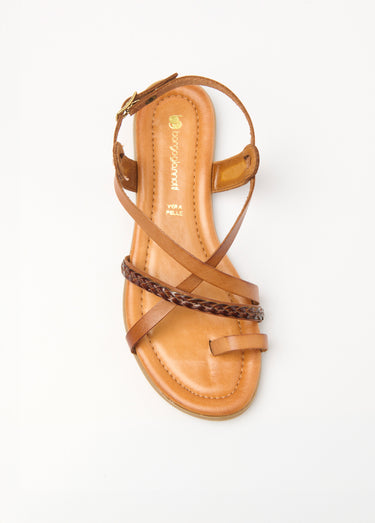 Sandales en cuir plates multibrides Brique