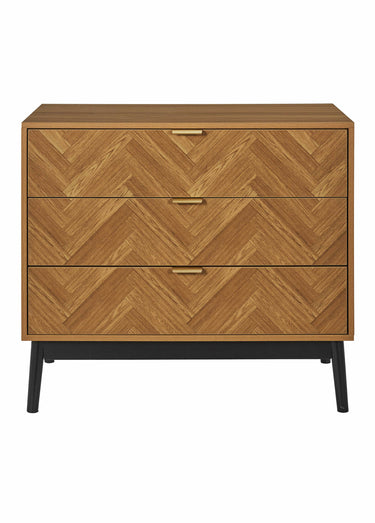 Commode bois façon chevrons, 3 tiroirs Marron/Noir