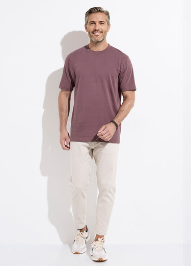 T-shirt col rond en coton épais Prune