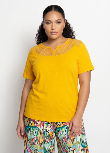 T-shirt coton maille flammée dentelle Safran