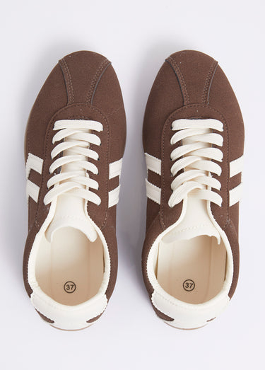 Baskets plates, chevrons simili cuir Marron