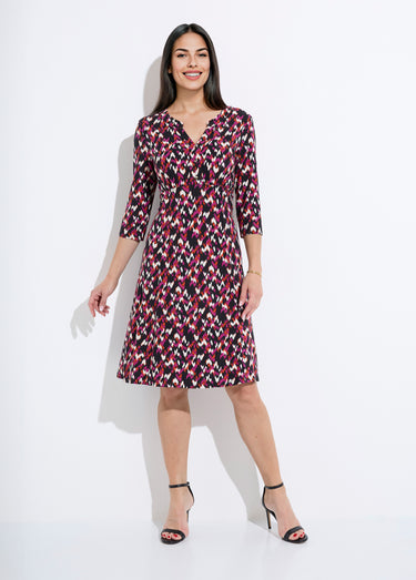 Robe courte évasée manches 3/4 imprimé graphique Noir/Fuchsia