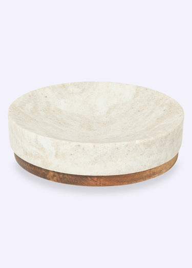 Porte savon rond effet pierre travertin Beige