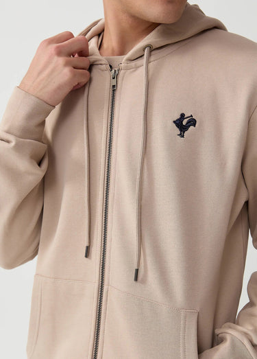 Sweat shirt zippé à capuche, kangourou Beige