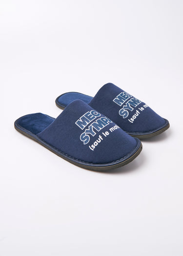 Chaussons mules à message humoristique Bleu