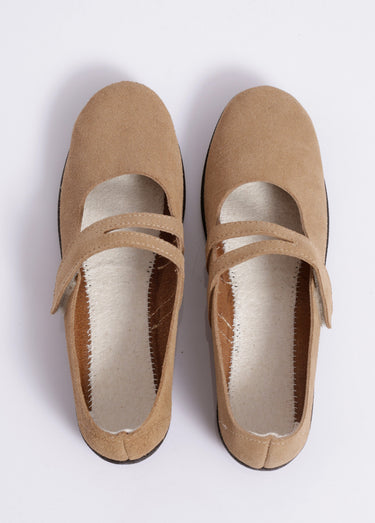 Ballerines scratchées cuir fabriquées en France Camel