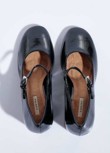 Babies vernies bout rond à talon haut Vernis Noir