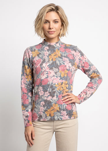 Pull fin chaud imprimé col rond mélange laine Rose/Vert