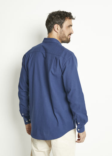 Chemise manches longues uni ou carreaux coton Bleu