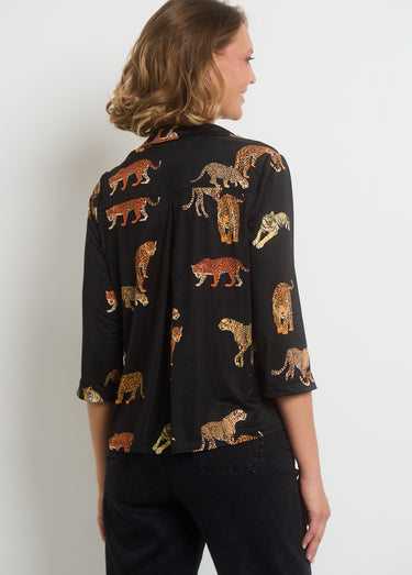 Blouse courte imprimé animalier col V Noir Imprime