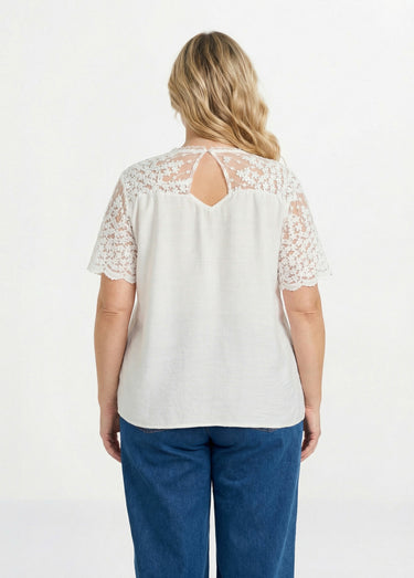 Blouse dos en dentelle + détail goutte Blanc