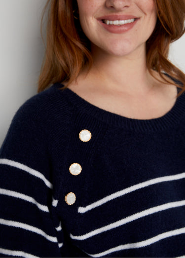 Pull marinière manches longues rayé Marine/Ecru