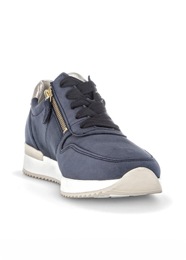 Baskets sportwear en cuir, lacets et zips Bleu