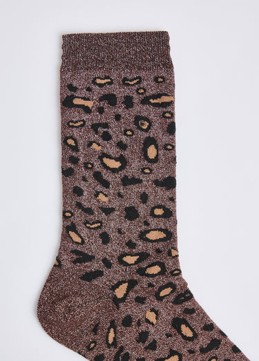 Chaussettes pailletées motif léopard Leopard Marron