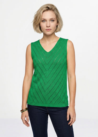 Pull débardeur fin ajouré coton Vert
