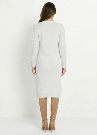 Robe-pull courte tricot uni col rond Gris Chine