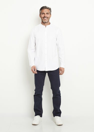 Chemise coton col officier manches longues Blanc