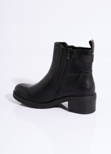 Bottines perforées à talon et zip Noir