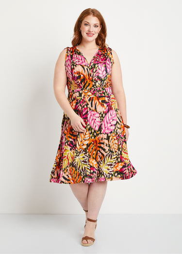 Robe cache-coeur courte nouettes épaules Rose/Vert