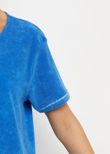Peignoir de bain éponge coton uni zippé Bleu