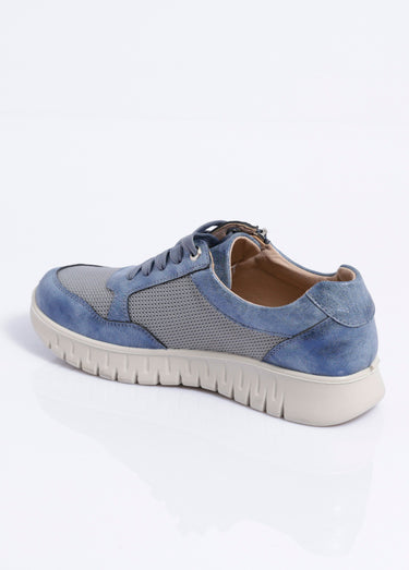 Baskets bi-matière lacées et zippées largeur confort Bleu