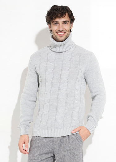 Pull irlandais col roulé chaud avec laine Gris