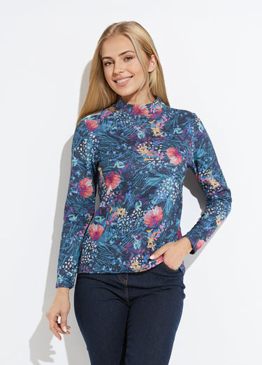 Sous-pull chaud court col montant Cassis/Bleu