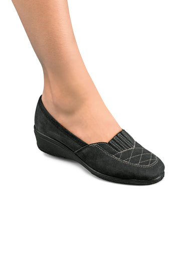 Mocassins élastiqués cuir grande largeur Gris