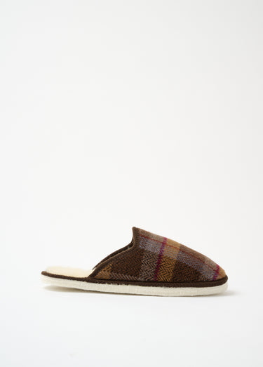 Chaussons mules mixtes tissu écossais Ecossais Marron