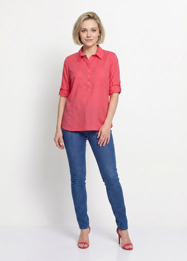 Chemisier boutonné long coton imprimé Rose