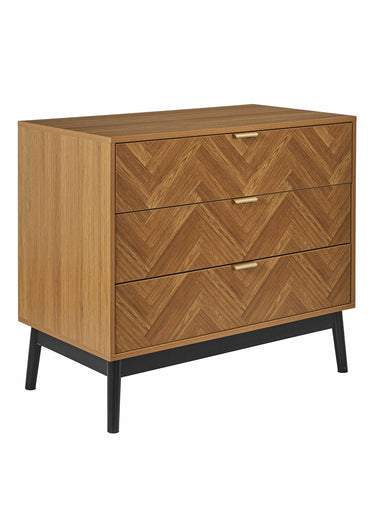 Commode bois façon chevrons, 3 tiroirs Marron/Noir