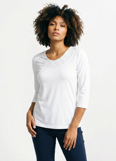 T-shirt fantaisie cloutée manches 3/4 Blanc