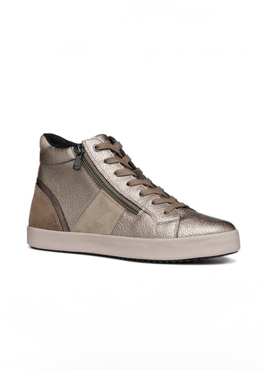 Baskets montantes multimatières lacets + zip Taupe