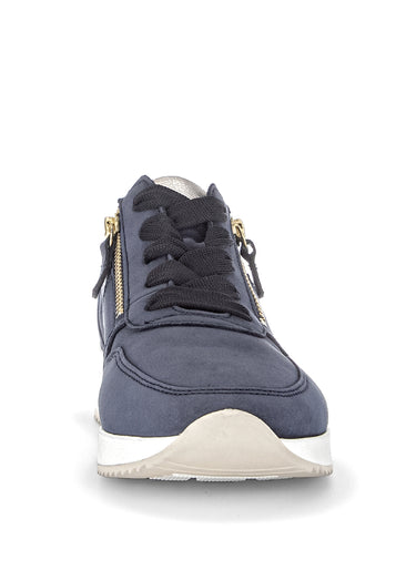 Baskets sportwear en cuir, lacets et zips Bleu