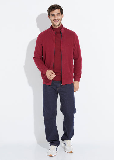 Gilet zippé doux en maille, col montant Bordeaux