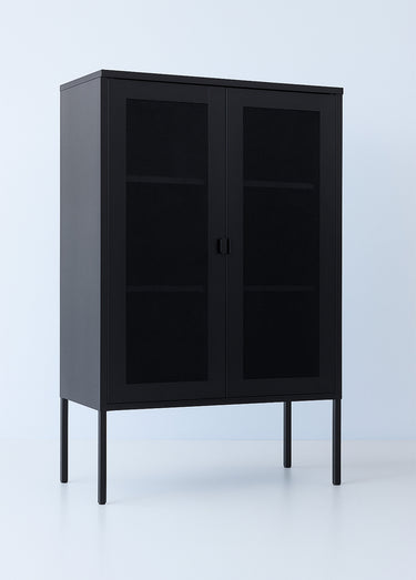 Vitrine bois manguier, 2 portes grillage Noir