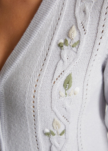 Gilet long boutonné brodé perlé col V Argent