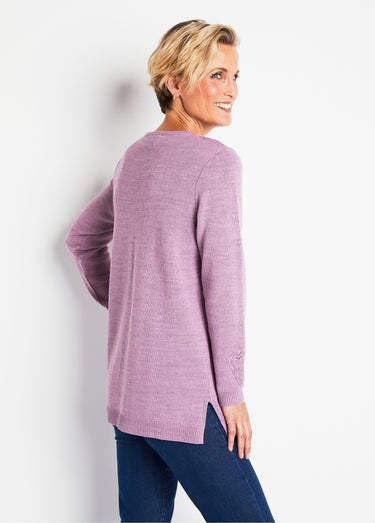 Pull-tunique chiné ajouré col rond Chine Parme