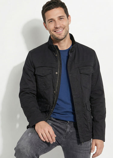 Veste casual multipoches col montant Noir