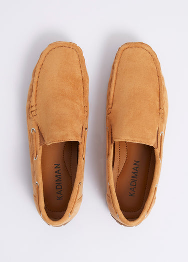 Mocassins suédine, côtés élastiqués Camel