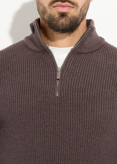 Pull épais avec col zippé camionneur Marron